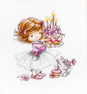 b1054 - Девочка с котёнком и тортиком