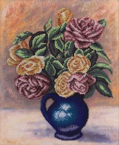 ц-1686 - Розы в синей вазе