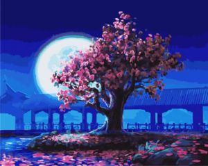gx5376 - Розовое дерево на фоне луны