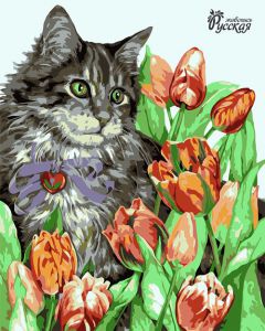 H049 - Кот в тюльпанах