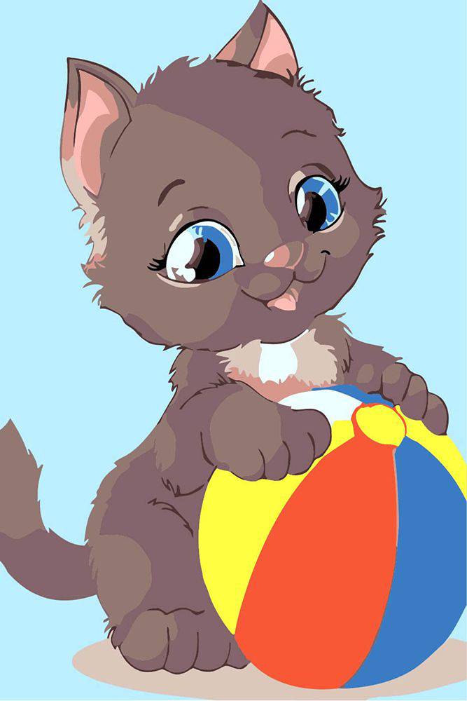 Рисунок кошка играет с мячом