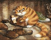 Кот чистит ботинки