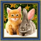 Котенок и кролик под елкой