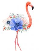 Фламинго и синий цветок