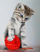 Котёнок с красным клубком